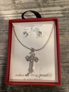 NIB Faith Gift Set - Necklace and Earrings CZ